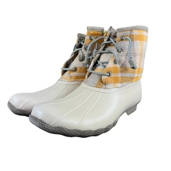 Sperry Top-Sider Saltwater Plaid Ivory Duck Boots Women's Sizes 5.5 - 11 M - Picture 6 of 9